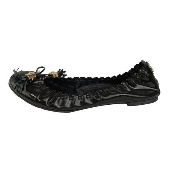 Tory Burch Reese Black Patent Tassels Slip On Casual Ballet Flat Shoes Size 8 - Picture 1 of 6